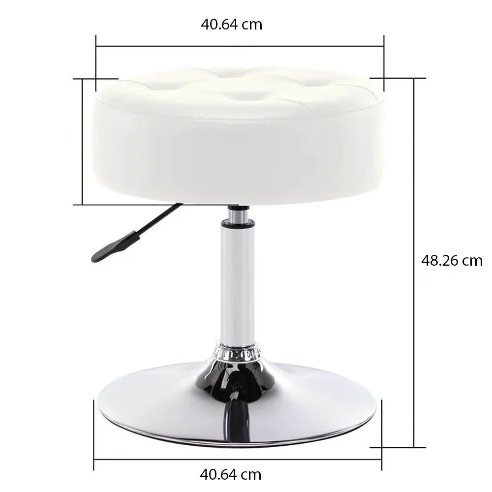 Premium White Leatherette Vanity Stool with Round Metal Stand