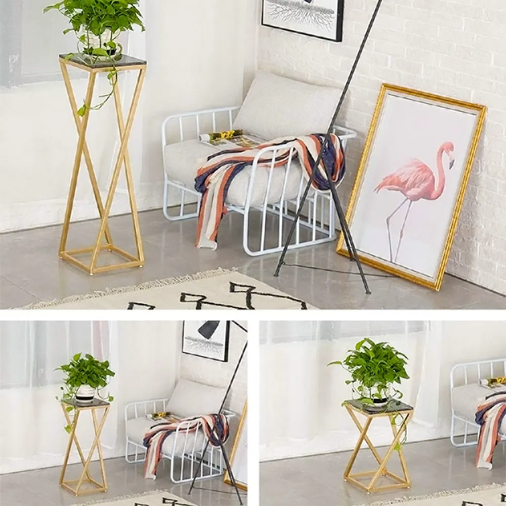 Premium White Marble Top Sturdy Metal Planter Stand (Set of 3)