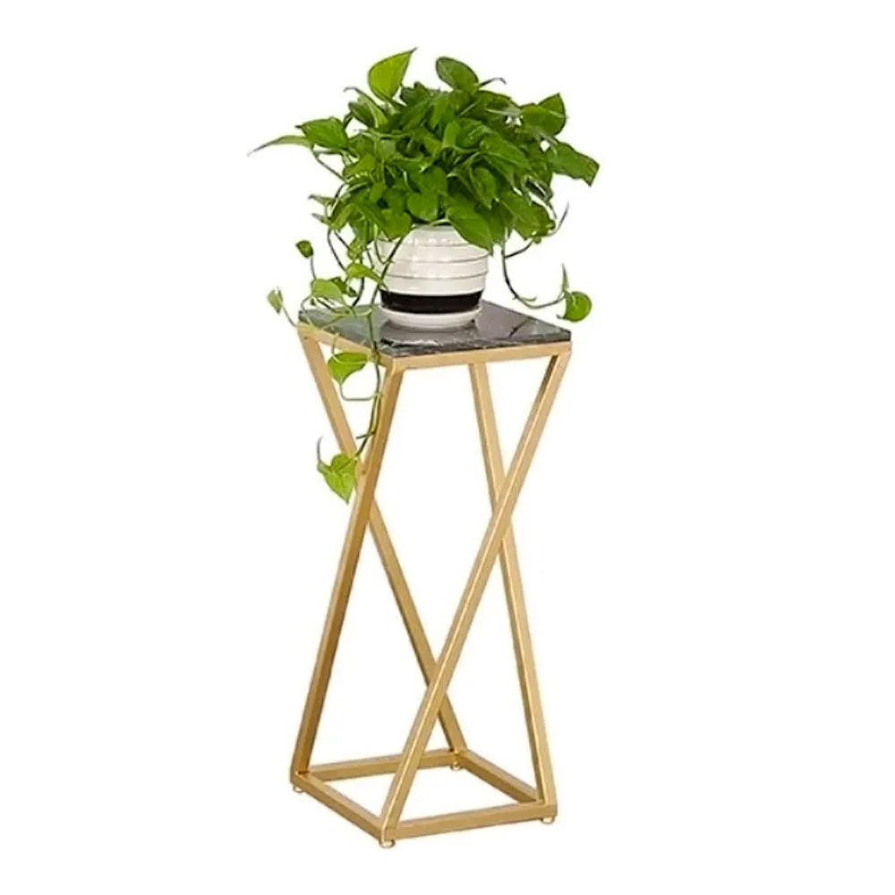 Premium White Marble Top Sturdy Metal Planter Stand (Set of 3)