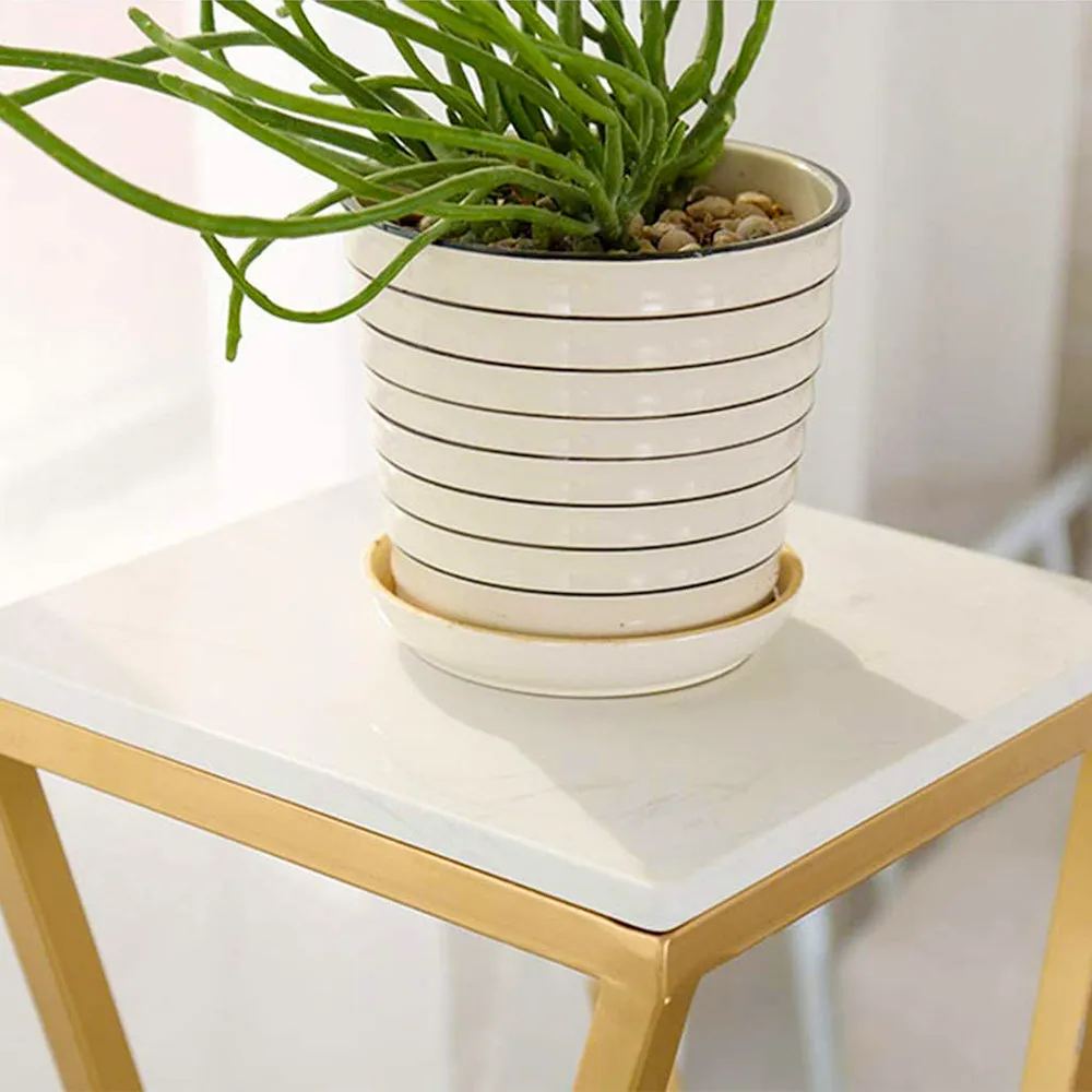 Premium White Marble Top Sturdy Metal Planter Stand (Set of 3)