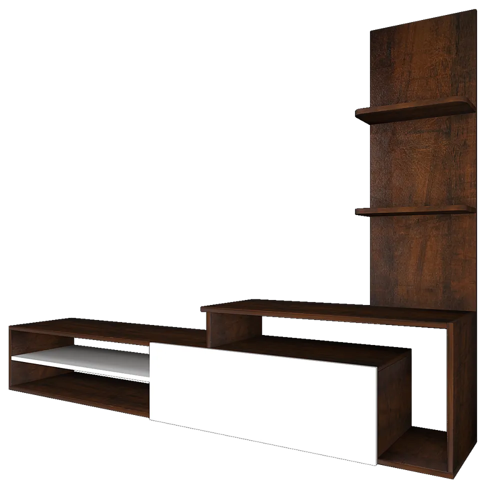 Premium White & Walnut Wooden Tv Unit