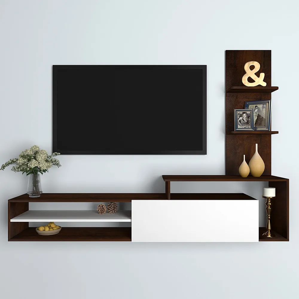Premium White & Walnut Wooden Tv Unit