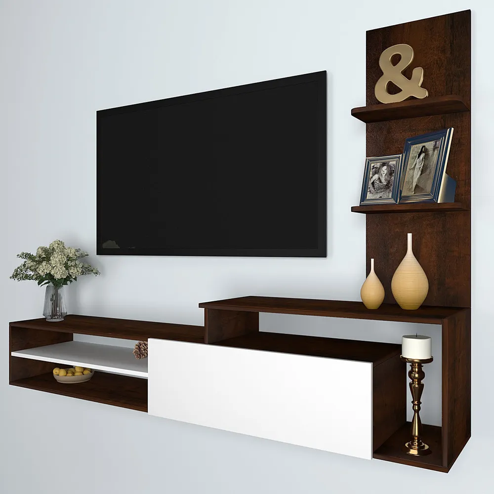 Premium White & Walnut Wooden Tv Unit