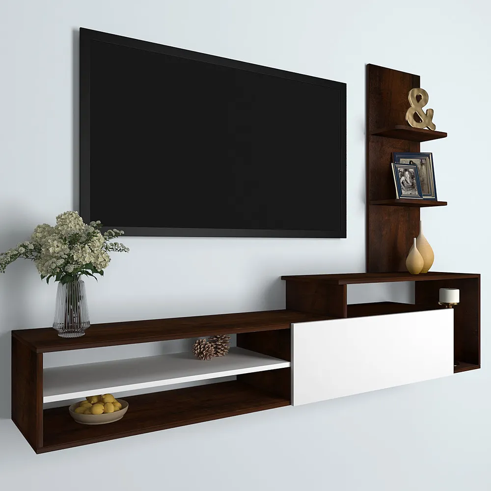Premium White & Walnut Wooden Tv Unit