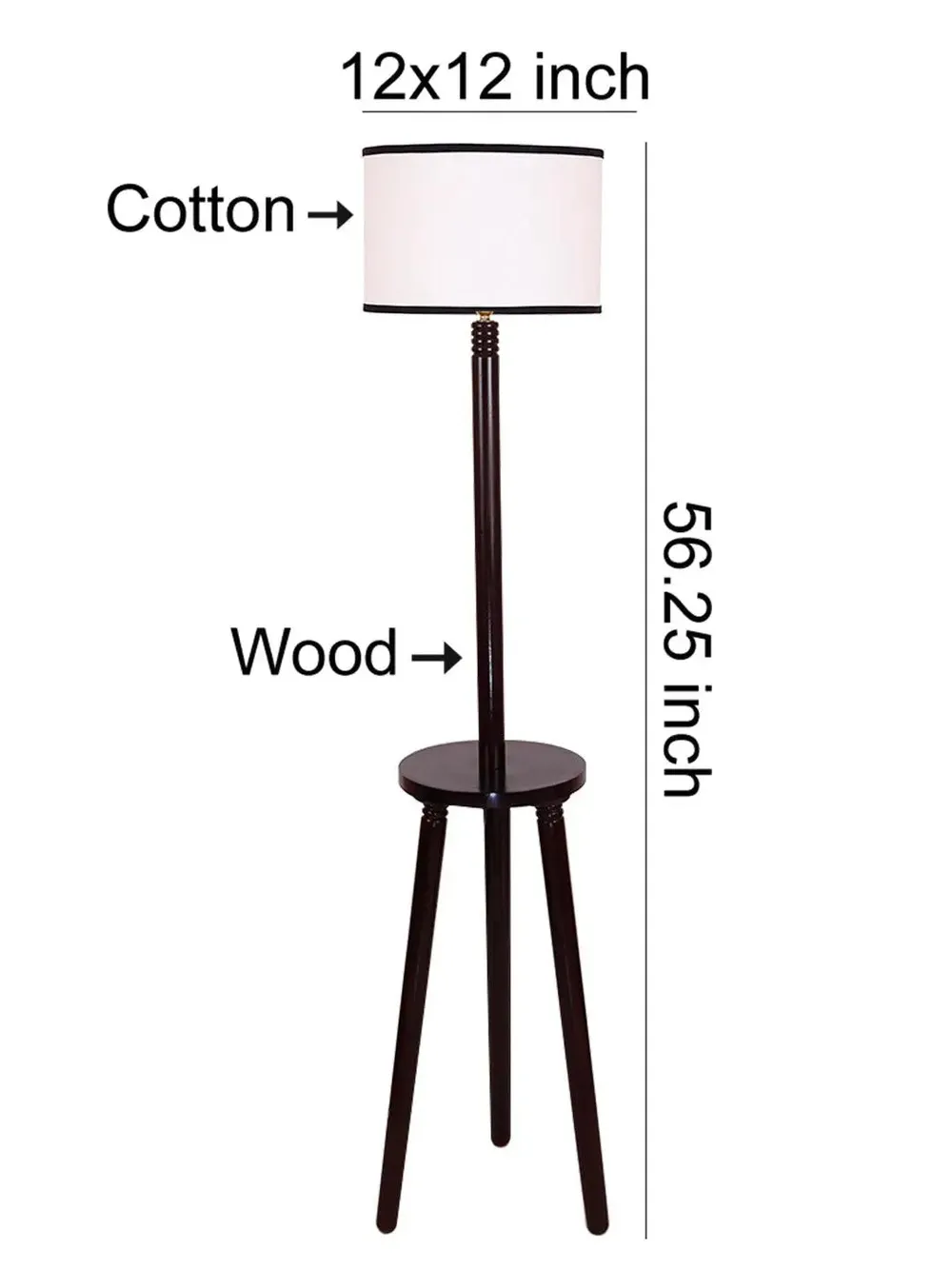 Premium Wood Brown Table Storage Floor Lamp With Cotton Shade Red