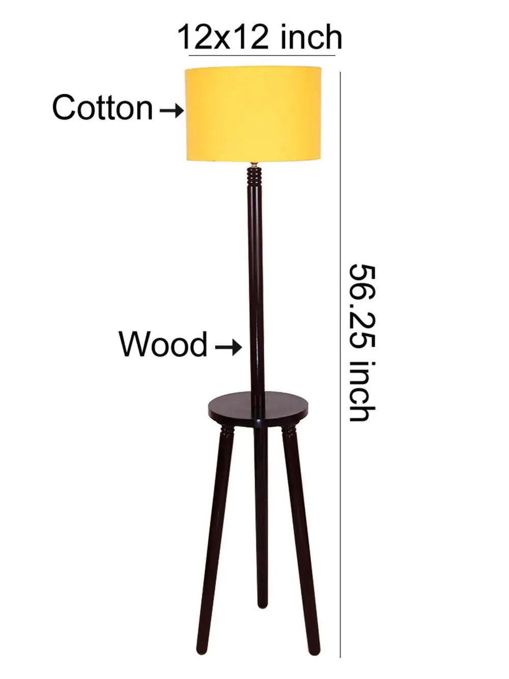 Premium Wood Brown Table Storage Floor Lamp With Cotton Shade Red