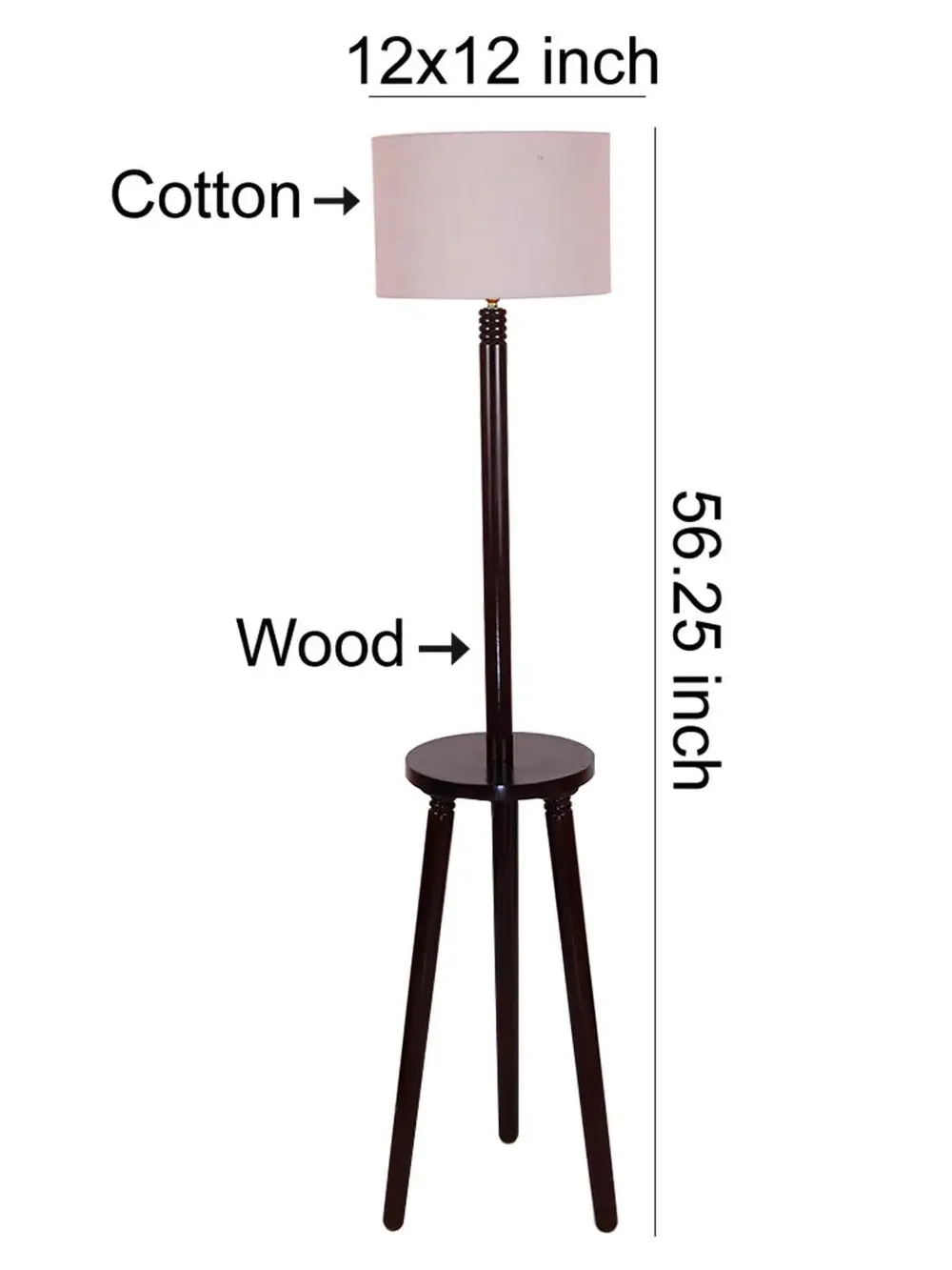 Premium Wood Brown Table Storage Floor Lamp With Cotton Shade Red