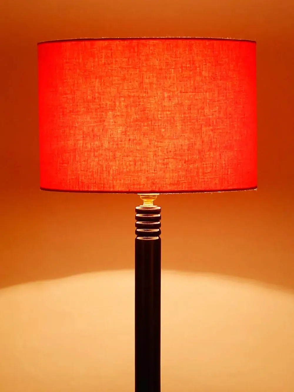 Premium Wood Brown Table Storage Floor Lamp With Cotton Shade Red