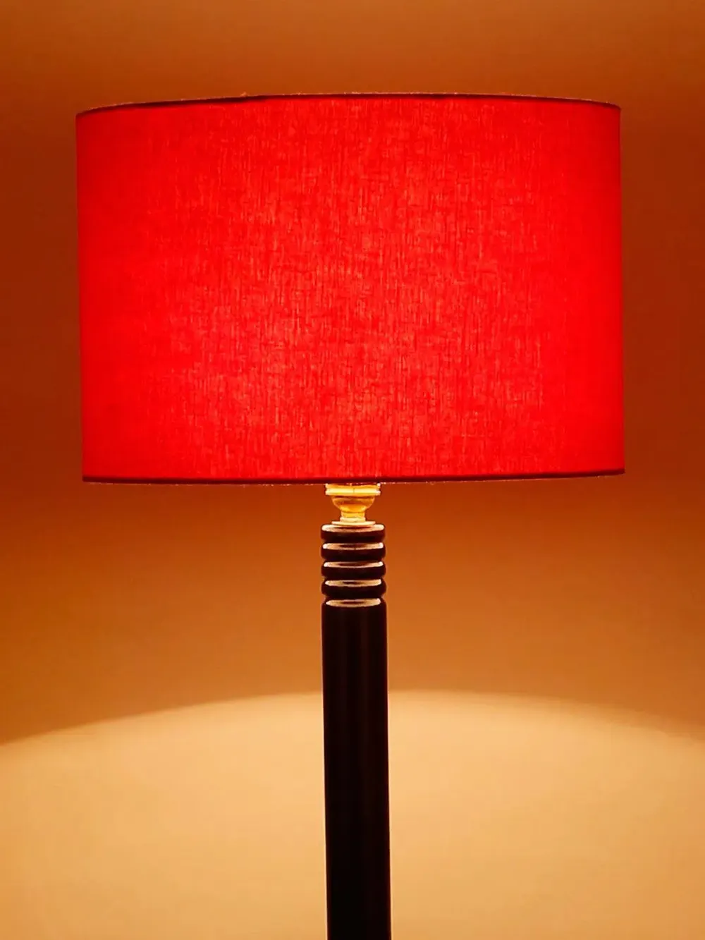 Premium Wood Brown Table Storage Floor Lamp With Cotton Shade Red