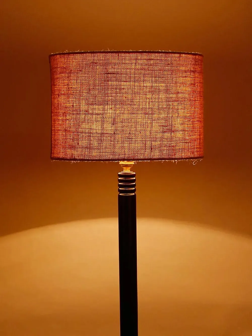 Premium Wood Brown Table Storage Floor Lamp With Jute Shade Maroon