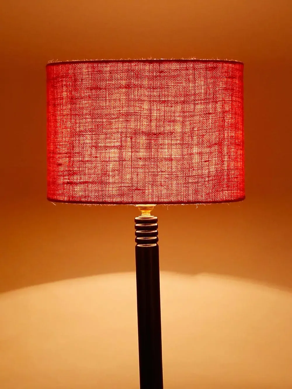 Premium Wood Brown Table Storage Floor Lamp With Jute Shade Maroon