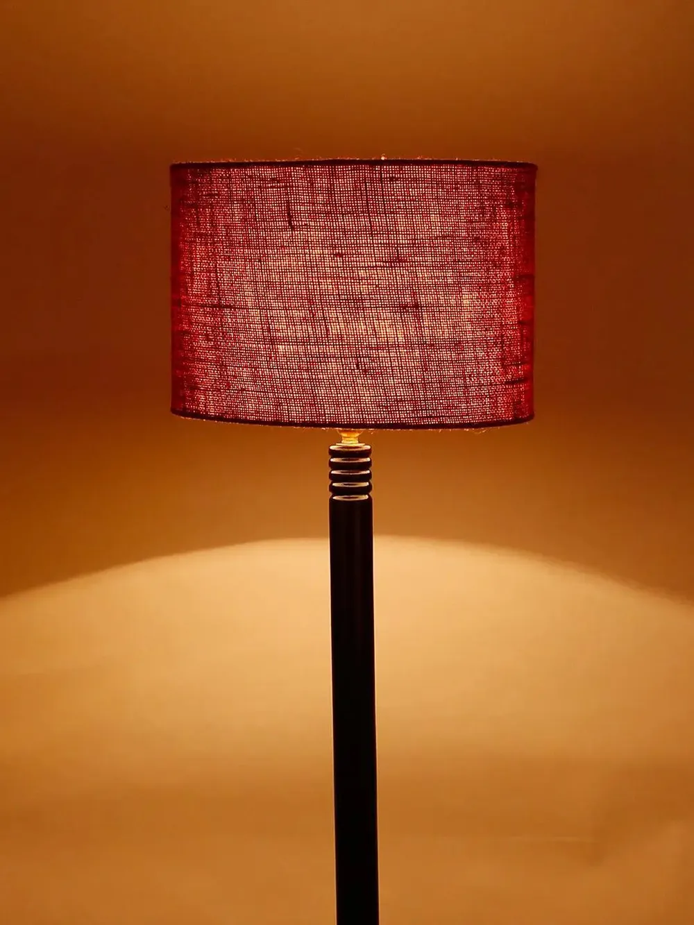 Premium Wood Brown Table Storage Floor Lamp With Jute Shade Maroon