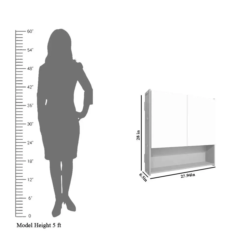 Premium Wooden Brown Bathroom Cabinet with Mirror &amp; 4 Spacious Shelves