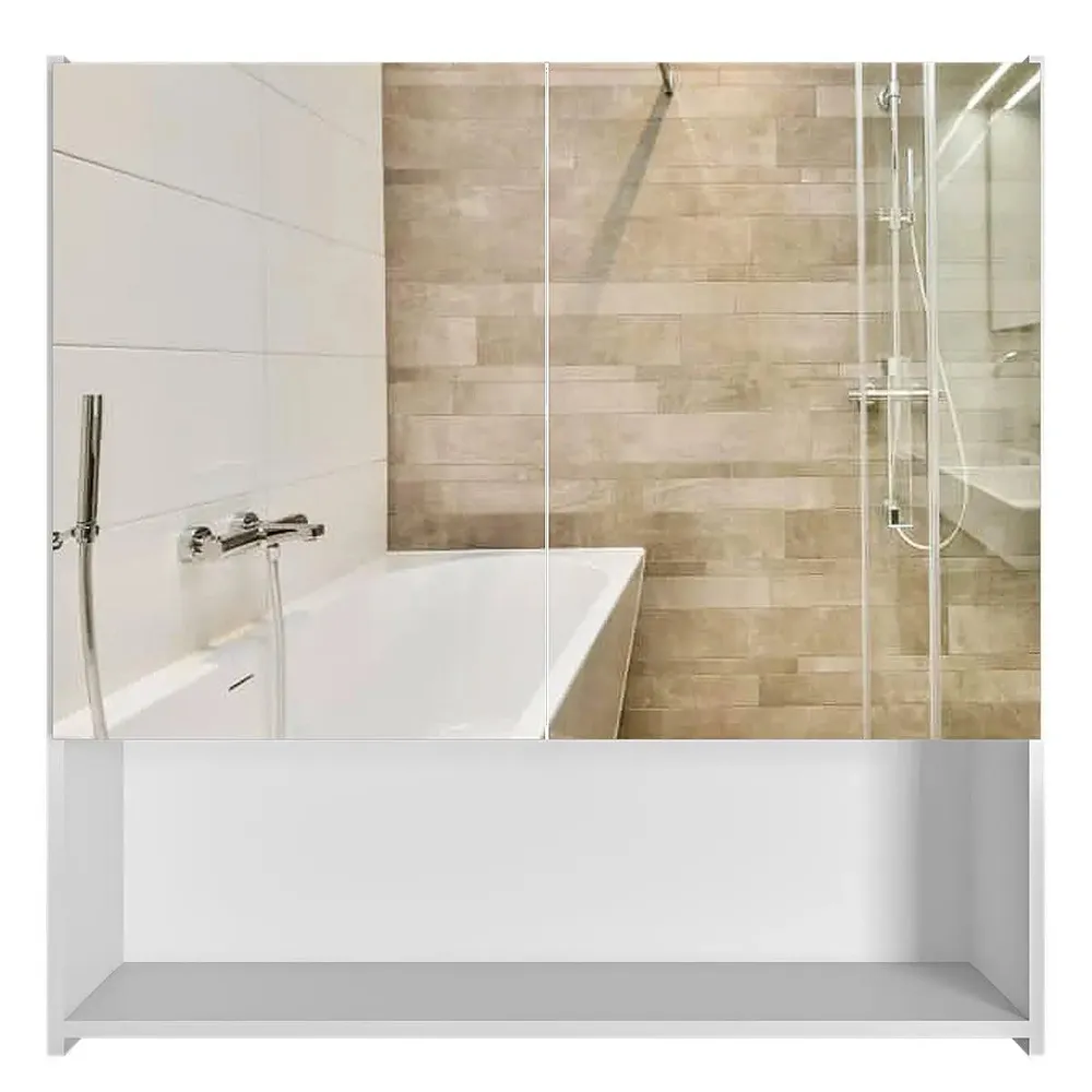 Premium Wooden White Bathroom Cabinet with Mirror &amp; 4 Spacious Shelves