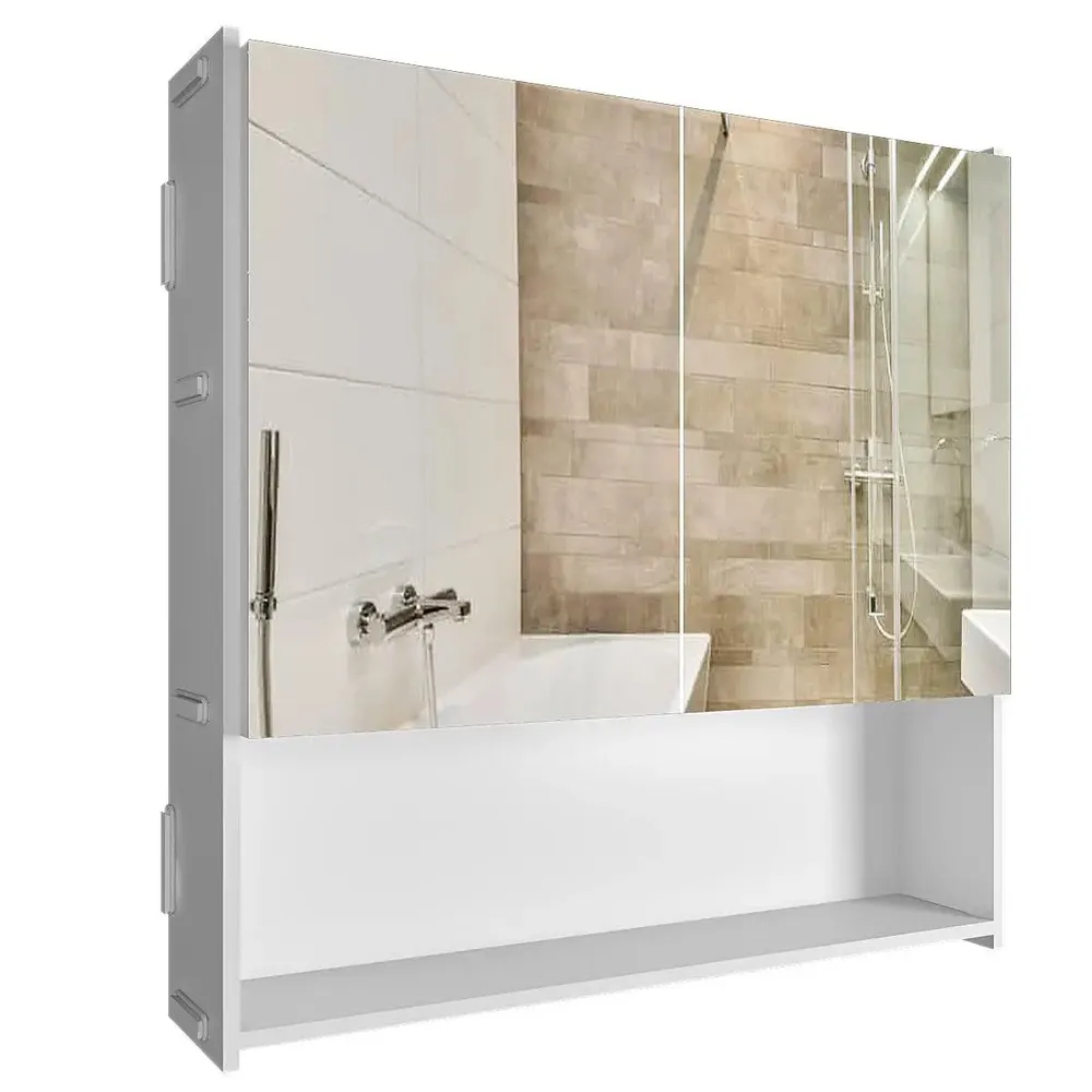 Premium Wooden White Bathroom Cabinet with Mirror &amp; 4 Spacious Shelves
