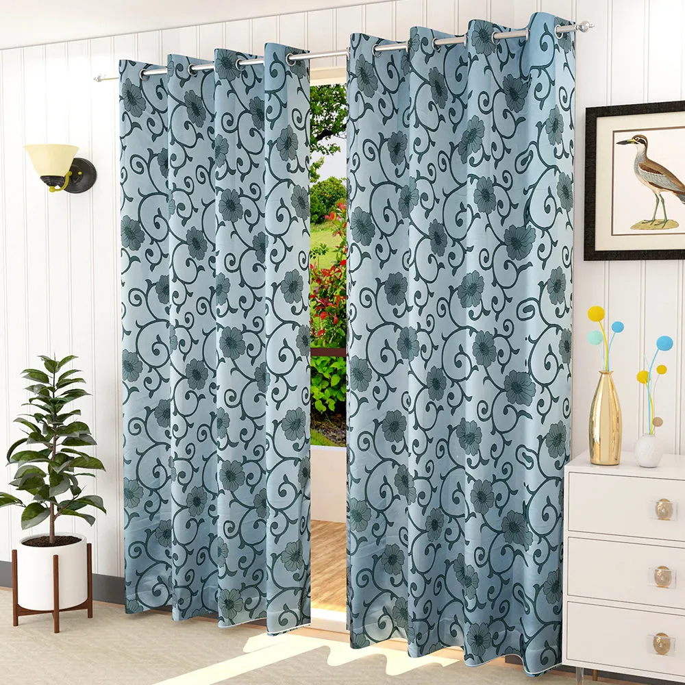Presto Blue colour Floral Set of 2 Window/Door/Long door WINDOW