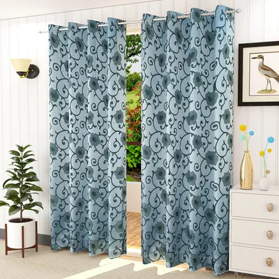 Presto Blue colour Floral Set of 2 Window/Door/Long door