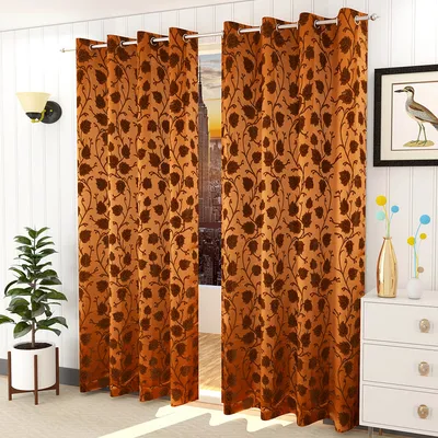 Presto Brown colour Floral Set of 2 Window/Door/Long door
