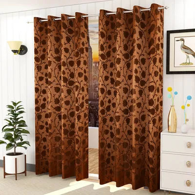 Presto Brown colour Floral Set of 2 Window/Door/Long door