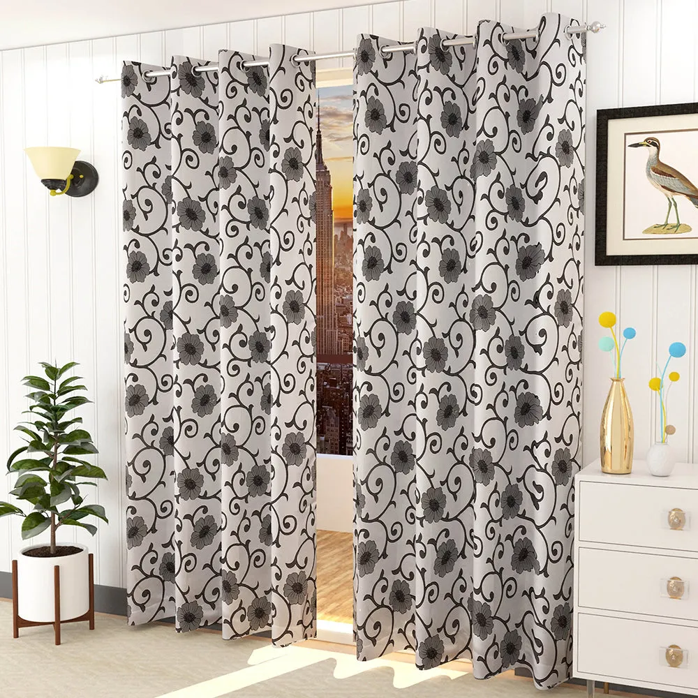 Presto Grey colour Floral Set of 2 Window/Door/Long door WINDOW