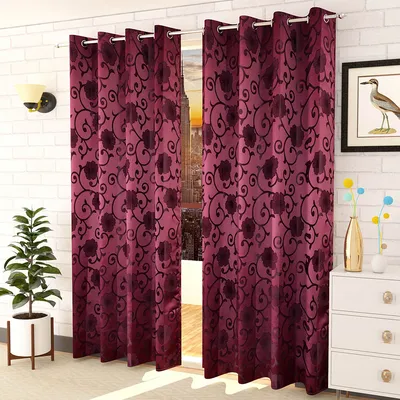 Presto Purple colour Floral Set of 2 Window/Door/Long door
