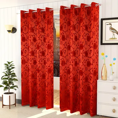 Presto Red colour Floral Set of 2 Window/Door/Long door