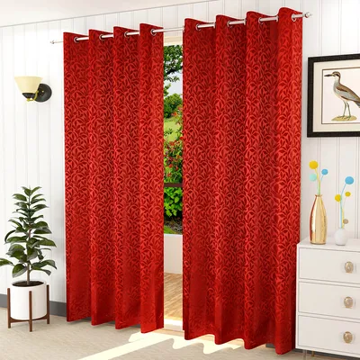 Presto Red colour Floral  Set of 2 Window/Door/Long door