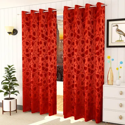 Presto Red colour Floral Set of 2 Window/Door/Long door