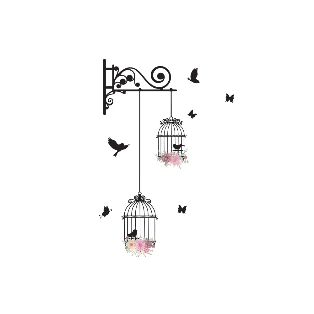 Pretty Bird Cage Black Wall Sticker