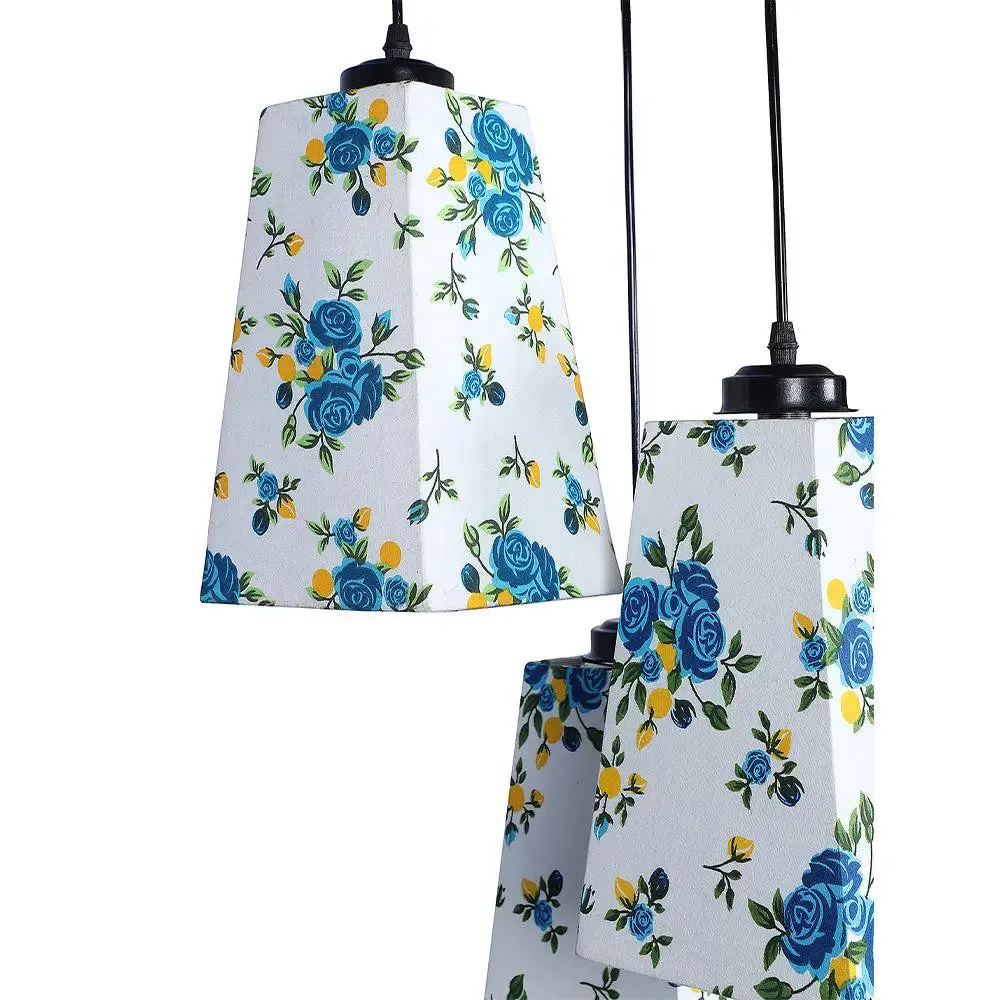 Pretty Blue Floral Cotton Pyramid Cluster Hanging Lamp