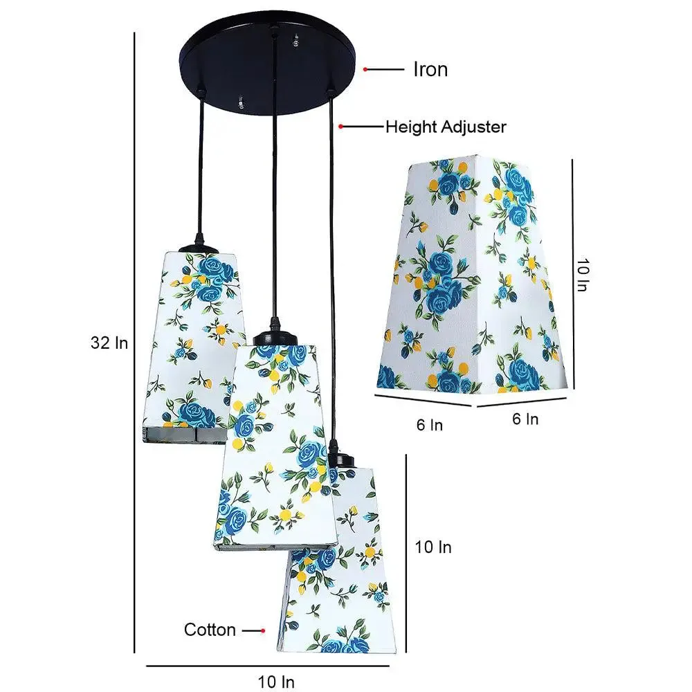 Pretty Blue Floral Cotton Pyramid Cluster Hanging Lamp