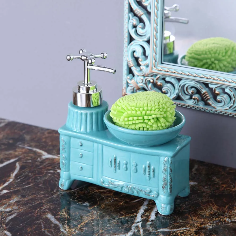 Pretty Blue Washbasin Soap Dispenser With Sponge