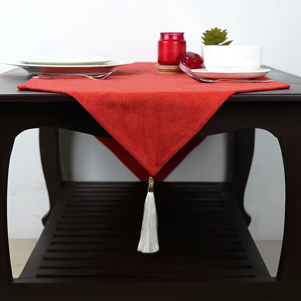 Pretty Crimson Jute Canvas Table Runner