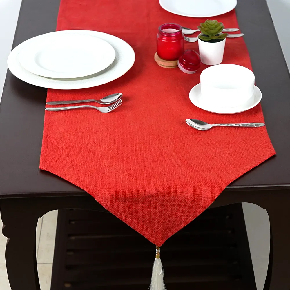 Pretty Crimson Jute Canvas Table Runner