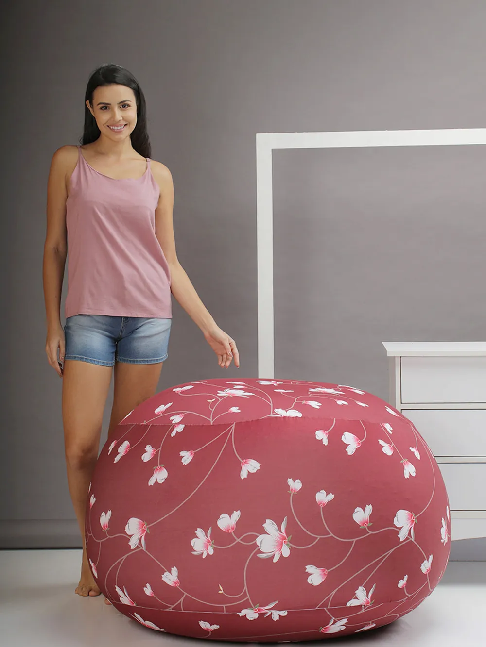 Pretty Floral Designer Maroon Bean Bag (Beans Not Included) XL