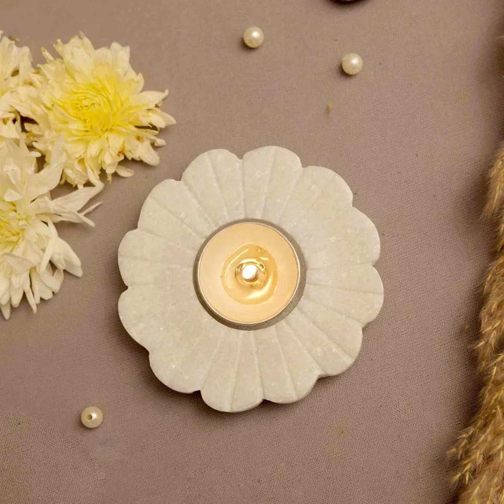 Pretty Floral Marble Tealight Candle Holder