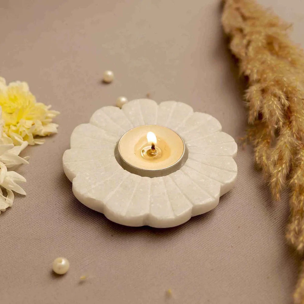 Pretty Floral Marble Tealight Candle Holder