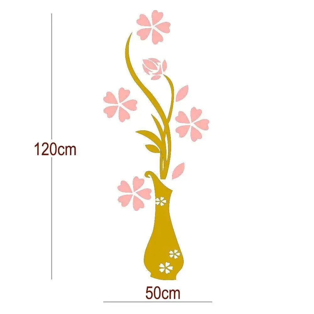 Pretty Flower Pot Wall Sticker & Decal In Pink & Gray