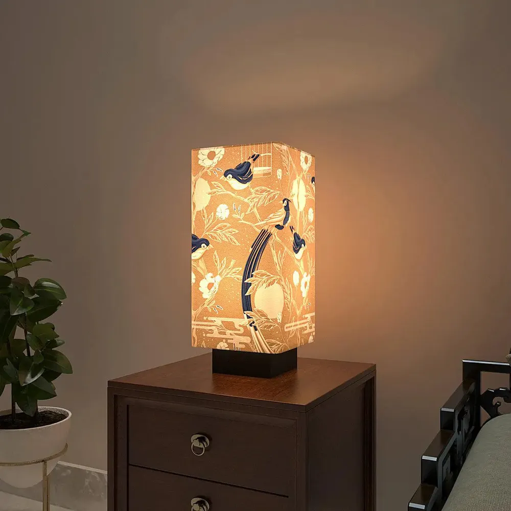Pretty Humming Birds Glow Rectangle Table Lamp Single Piece