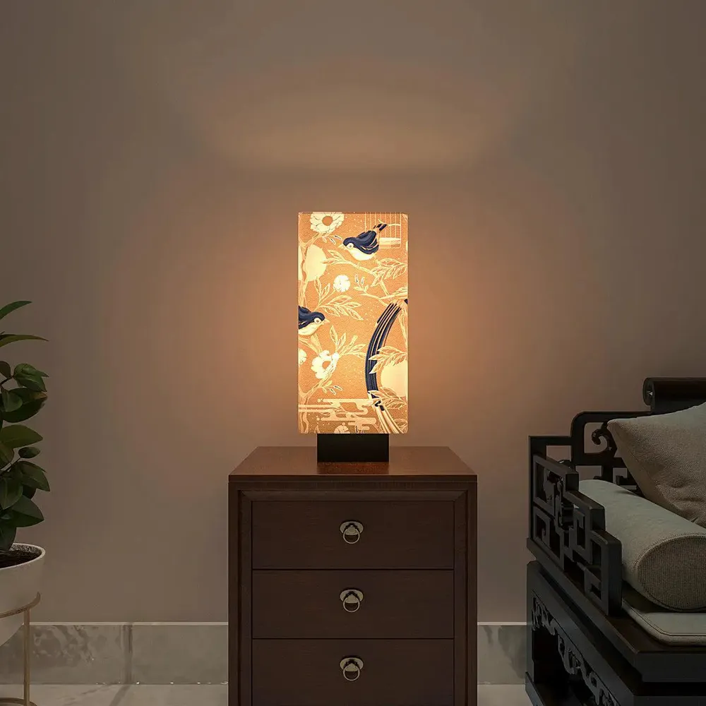 Pretty Humming Birds Glow Rectangle Table Lamp Single Piece