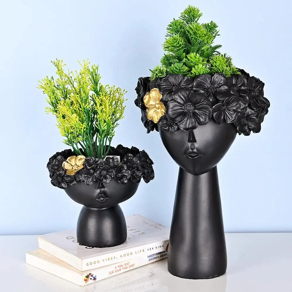 Pretty Little Girlie Golden & Back Polyresin Table Accent Vase (Set of 2)