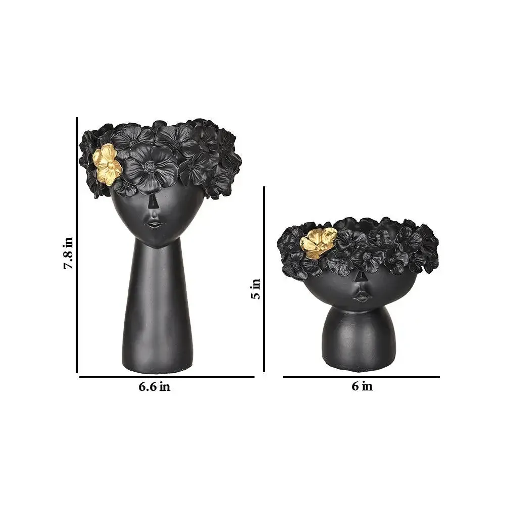 Pretty Little Girlie Golden & Back Polyresin Table Accent Vase (Set of 2)