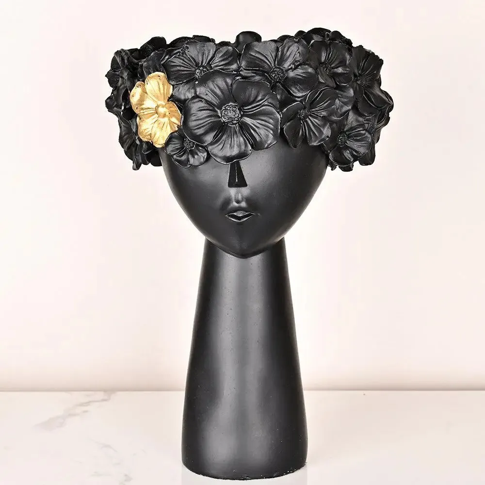 Pretty Little Girlie Golden & Back Polyresin Table Accent Vase (Set of 2)