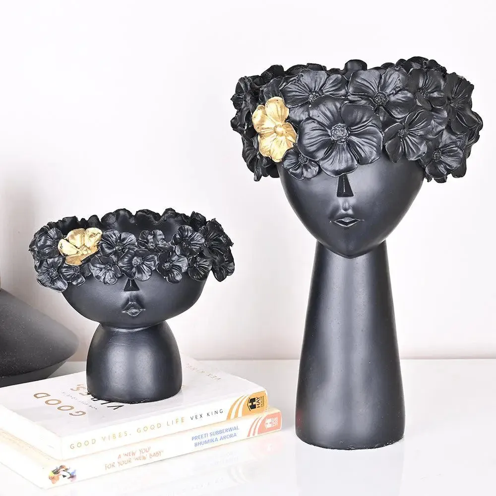 Pretty Little Girlie Golden & Back Polyresin Table Accent Vase (Set of 2)