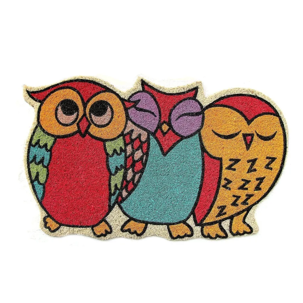 Pretty Sleeping Owls Cut Natural Coir Doormat