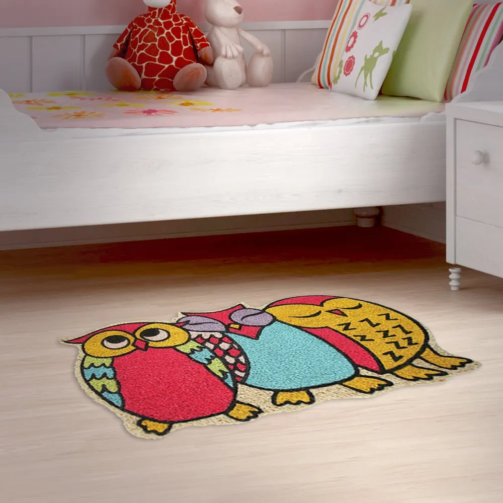 Pretty Sleeping Owls Cut Natural Coir Doormat