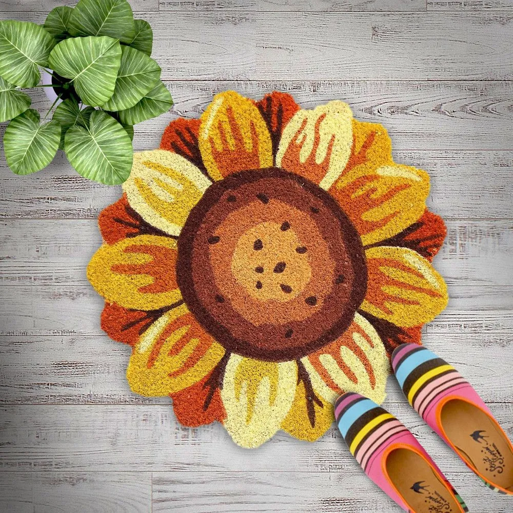 Pretty Sunflower Cut Natural Coir Doormat