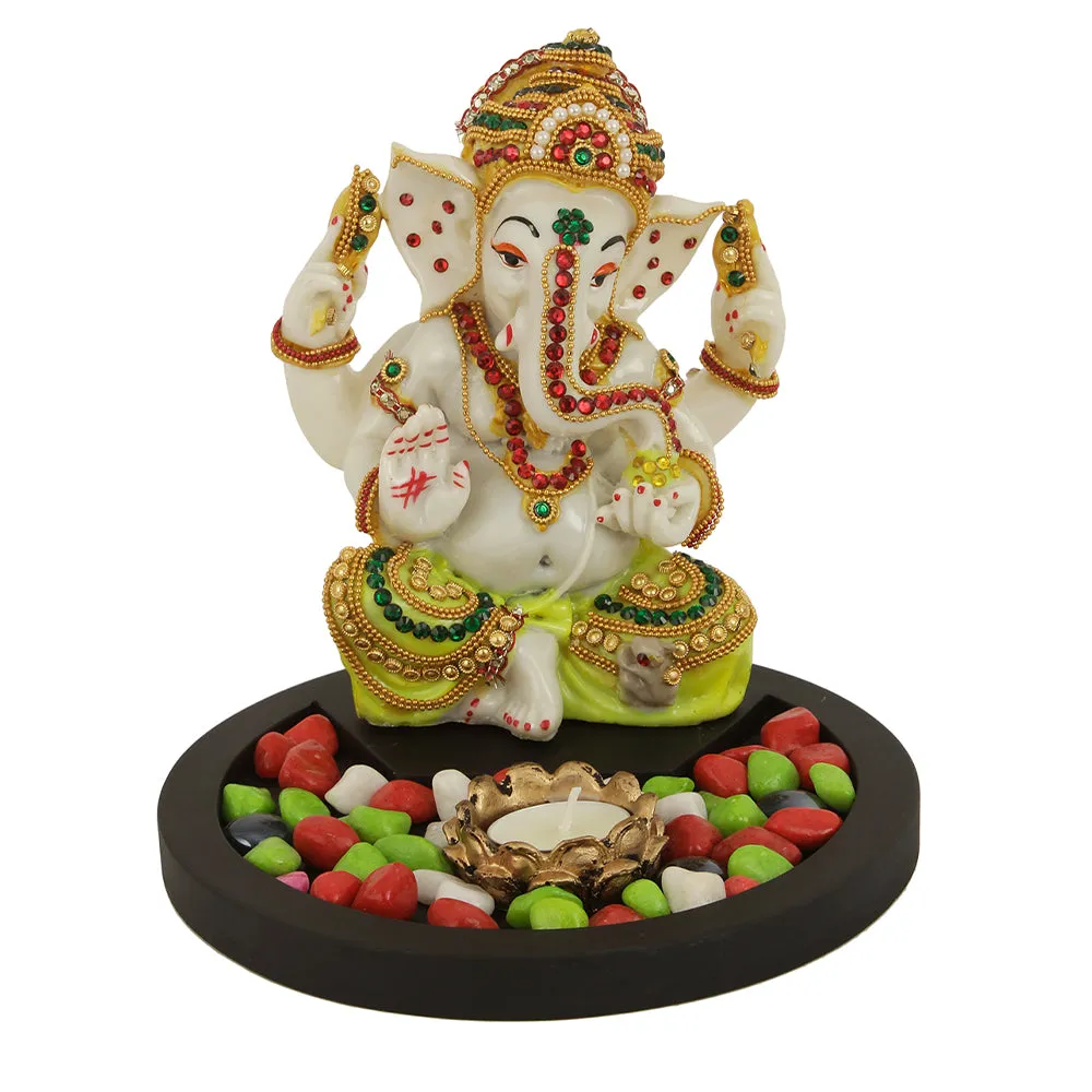 Pretty Yellow Ganesh Idol Decorative Showpiece Cum Tealight Holder