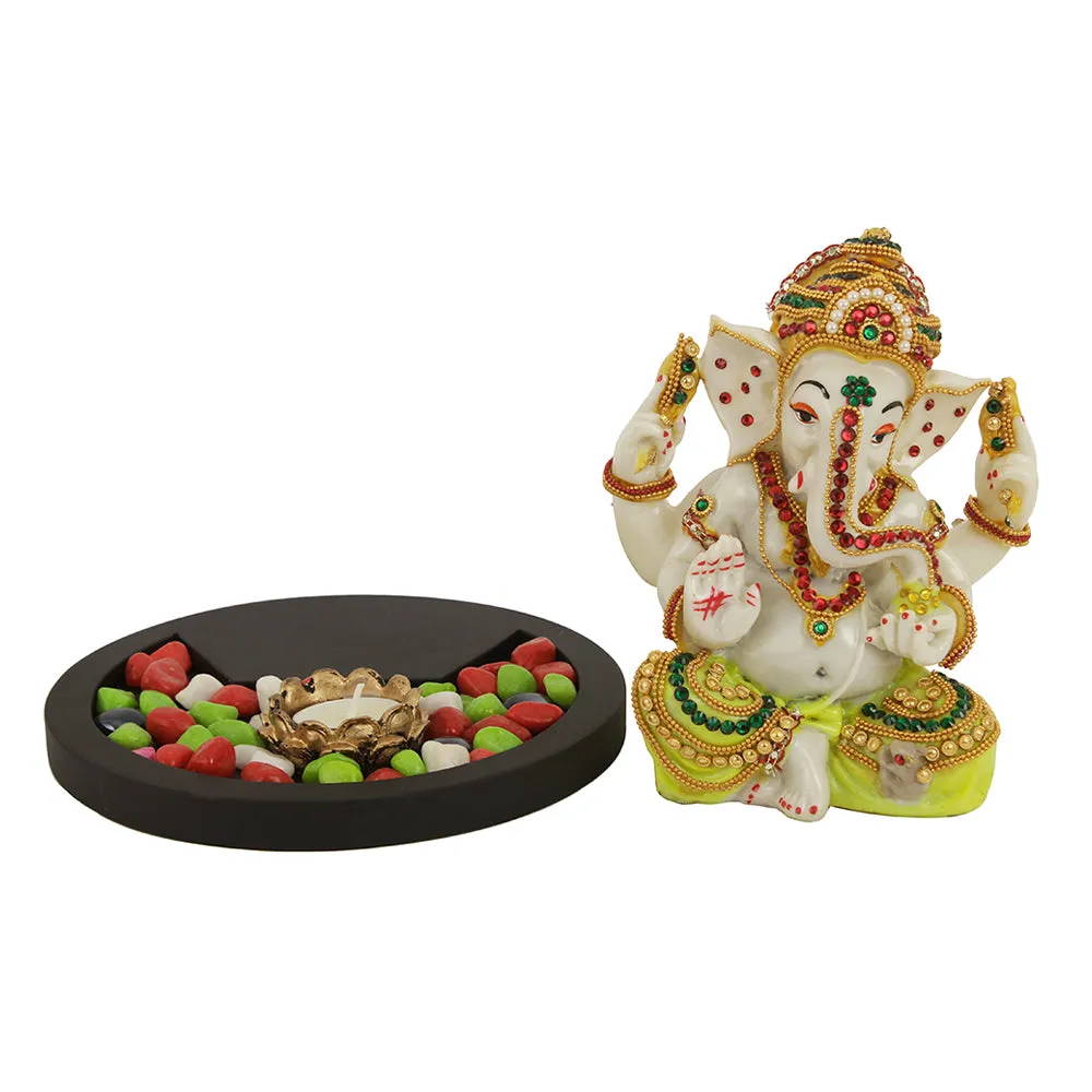Pretty Yellow Ganesh Idol Decorative Showpiece Cum Tealight Holder
