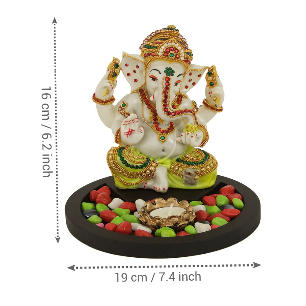 Pretty Yellow Ganesh Idol Decorative Showpiece Cum Tealight Holder